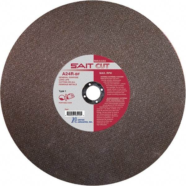 Sait - 12" 24 Grit Aluminum Oxide Cutoff Wheel - 1/8" Thick, 20mm Arbor, 6,300 Max RPM, Use with Portable Tools - Eagle Tool & Supply