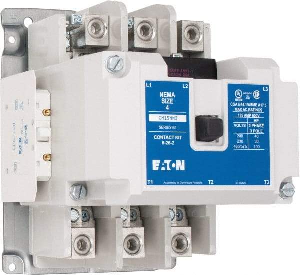 Eaton Cutler-Hammer - 3 Pole, 110 VAC at 50 Hz, 120 VAC at 60 Hz and 600 Volt, 135 Continuous Amp, 1 hp, Open NEMA Combination Starter - ABS Type Approved, cUL Listed, NEMA ICS 2-1993, UL Listed - Eagle Tool & Supply