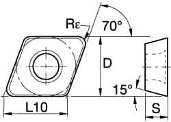 Kennametal - XDHX10T310 GN Grade KC522M Carbide Milling Insert - TiAlN Finish, 5/32" Thick, 1mm Corner Radius - Eagle Tool & Supply