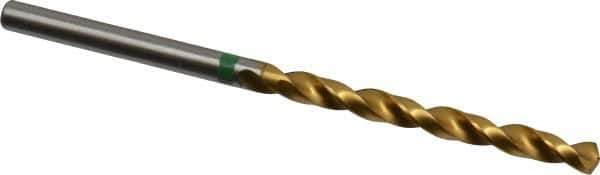 Accupro - 9/64" 135° Cobalt Jobber Drill - TiN Finish, Right Hand Cut, Spiral Flute, Straight Shank, 70mm OAL, Split Point - Eagle Tool & Supply