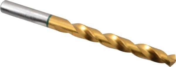 Accupro - 10mm 135° Cobalt Jobber Drill - TiN Finish, Right Hand Cut, Spiral Flute, Straight Shank, 133mm OAL, Split Point - Eagle Tool & Supply