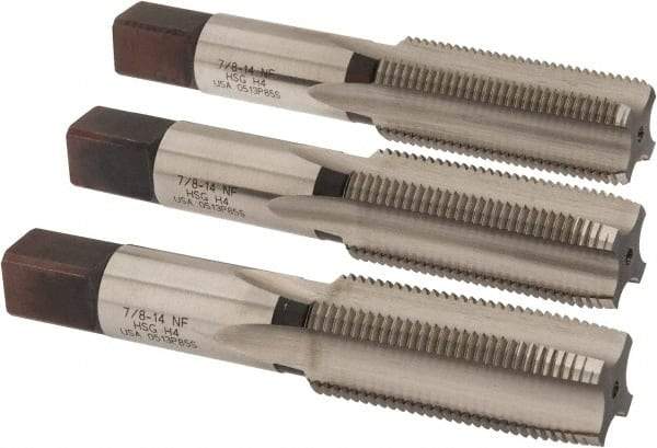 Hertel - 7/8-14 UNF, 4 Flute, Bottoming, Plug & Taper, Bright Finish, High Speed Steel Tap Set - 4-11/16" OAL, 2B/3B Class of Fit - Exact Industrial Supply