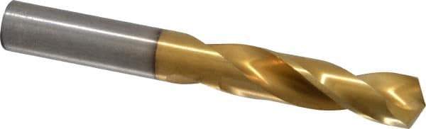Hertel - 27/64" 135° Spiral Flute High Speed Steel Screw Machine Drill Bit - TiN Finish, Right Hand Cut, 2" Flute Length, 3-3/8" OAL, Split Point, Straight Shank - Eagle Tool & Supply