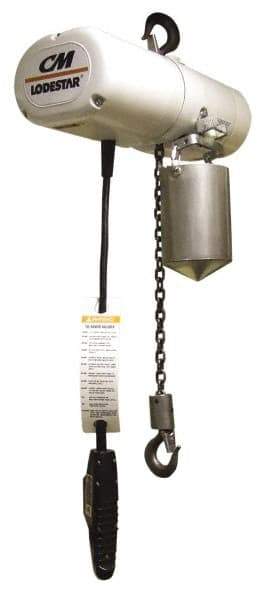 CM - 1 Ton Capacity, 8 FPM Lift Speed, 230/460 Volt, Electric Chain Hoist - 10' Max Lift, 19-5/8" Min Headroom, 2 Chains - Eagle Tool & Supply