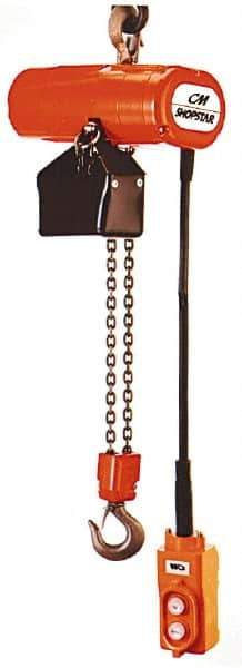 CM - 600 Lb Capacity, 8 FPM Lift Speed, Electric Chain Hoist - 15' Max Lift, 11-15/16" Min Headroom, 1 Chain - Eagle Tool & Supply