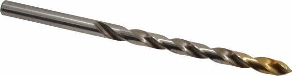 DORMER - #5 118° High Speed Steel Jobber Drill - TiN Finish, Right Hand Cut, Spiral Flute, Straight Shank, 3-3/4" OAL, Split Point - Eagle Tool & Supply