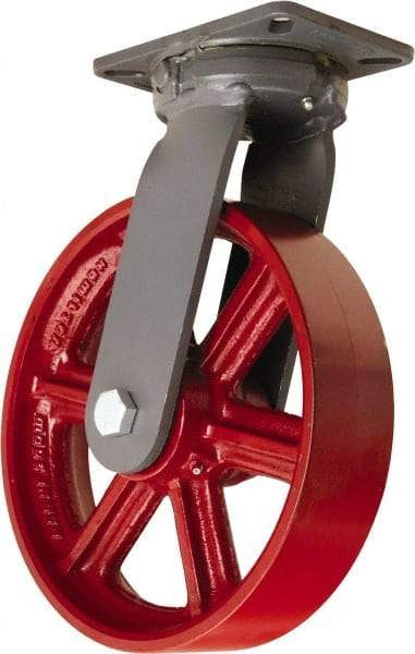 Hamilton - 12" Diam x 3" Wide x 15-1/2" OAH Top Plate Mount Swivel Caster - Cast Iron, 2,500 Lb Capacity, Straight Roller Bearing, 5-1/4 x 7-1/4" Plate - Eagle Tool & Supply