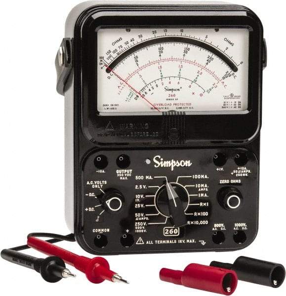 Simpson Electric - 12391, 1,000 VAC/VDC, Analog Manual Ranging Multimeter - 20 mOhm, Measures Voltage, Current, Resistance - Eagle Tool & Supply