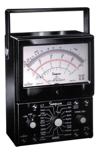 Simpson Electric - 12206, 1,000 VAC/VDC, Analog Manual Ranging Multimeter - 200 Ohm, Measures Voltage, Current, Resistance - Eagle Tool & Supply