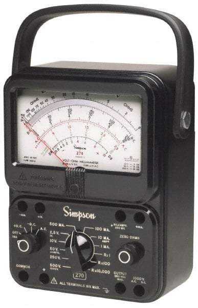 Simpson Electric - 12226, 1,000 VAC/VDC, Analog Manual Ranging Multimeter - 20 mOhm, Measures Voltage, Current, Resistance - Eagle Tool & Supply