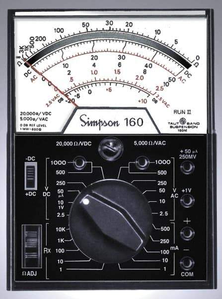 Simpson Electric - 12271, 1,000 VAC/VDC, Analog Manual Ranging Multimeter - 30 mOhm, Measures Voltage, Current, Resistance - Eagle Tool & Supply