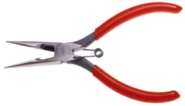 Urrea - 6-3/4" OAL, 1-1/2" Jaw Length x 47/64" Jaw Width, Long Nose Side Cutting Needle Nose Pliers - Serrated Jaw, Chain Nose Head, Rubber Grip Handles, with Spring - Eagle Tool & Supply