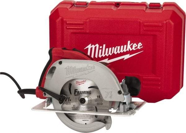 Milwaukee Tool - 15 Amps, 7-1/4" Blade Diam, 5,800 RPM, Electric Circular Saw - 120 Volts, 3.25 hp, 9' Cord Length, 5/8" Arbor Hole, Right Blade - Eagle Tool & Supply