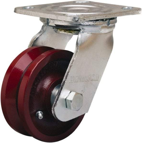Hamilton - 4" Diam x 1-1/2" Wide, Iron Swivel Caster - 550 Lb Capacity, Top Plate Mount, 4" x 4-1/2" Plate, Straight Roller Bearing - Eagle Tool & Supply