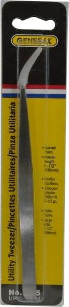 General - 6-1/2" OAL Utility Tweezers - X-LG, Curved Smooth Points - Eagle Tool & Supply