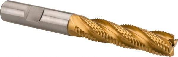 Hertel - 1/2" Diam, Fine Pitch, 2" LOC, 4 Flute Cobalt Roughing Square End Mill - TiN Finish, 4" OAL, 1/2" Shank Diam, Single End, 30° Helix - Eagle Tool & Supply
