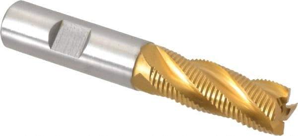 Hertel - 5/8" Diam, Fine Pitch, 1-5/8" LOC, 4 Flute Cobalt Roughing Square End Mill - TiN Finish, 3-3/4" OAL, 5/8" Shank Diam, Single End, 30° Helix - Eagle Tool & Supply