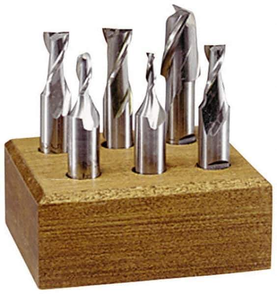 Interstate - 1/8 to 3/8", 4 Flute Square End Mill Set - Uncoated, High Speed Steel, Double End, 3/8" Shank Diam, Centercutting - Eagle Tool & Supply