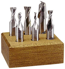 Interstate - 1/8 to 3/8", 4 Flute Square End Mill Set - Uncoated, High Speed Steel, Double End, 3/8" Shank Diam, Centercutting - Eagle Tool & Supply