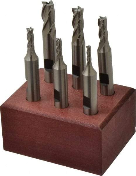 Hertel - 1/8 to 3/8", 4 Flute End Mill Set - Uncoated, High Speed Steel, Double End, 3/8" Shank Diam - Eagle Tool & Supply