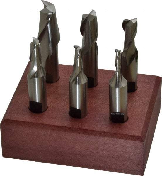 Hertel - 1/8 to 1/2", 2 Flute End Mill Set - Uncoated, High Speed Steel, Centercutting - Eagle Tool & Supply