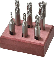 Hertel - 1/8 to 1/2", 4 Flute End Mill Set - Uncoated, High Speed Steel, 3/8" Shank Diam - Eagle Tool & Supply