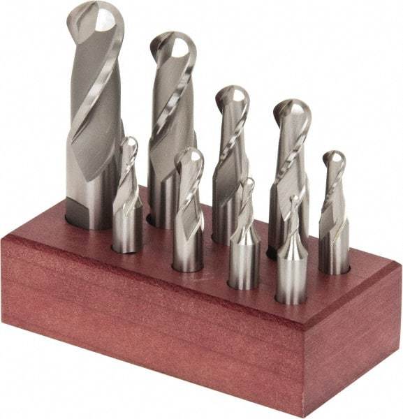Hertel - 1/8 to 3/4", 2 Flute Single End Ball End Mill Set - Uncoated, High Speed Steel - Eagle Tool & Supply