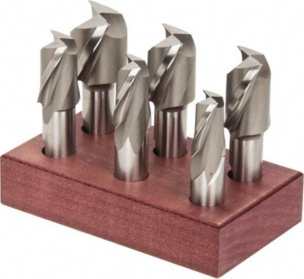 Hertel - 3/4 to 1-1/2", 2 Flute End Mill Set - Uncoated, High Speed Steel, 3/4" Shank Diam, Centercutting - Eagle Tool & Supply