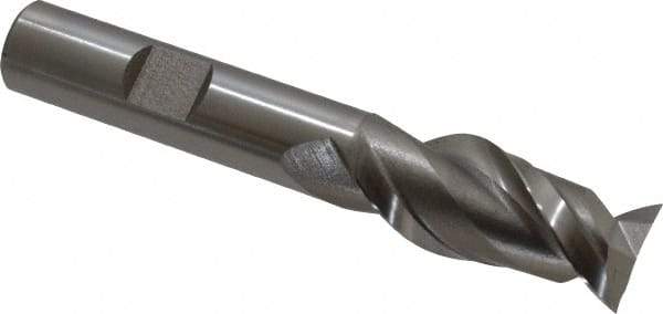 Hertel - 5/8", 1-3/8" LOC, 1/2" Shank Diam, 3-3/8" OAL, 2 Flute, High Speed Steel Square End Mill - Single End, Uncoated, Spiral Flute, 42° Helix, Centercutting, Right Hand Cut, Right Hand Flute - Eagle Tool & Supply