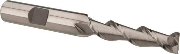 Hertel - 5/16", 1-3/8" LOC, 3/8" Shank Diam, 3-1/8" OAL, 2 Flute, High Speed Steel Square End Mill - Single End, Uncoated, Spiral Flute, 42° Helix, Centercutting, Right Hand Cut, Right Hand Flute - Eagle Tool & Supply