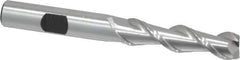 Hertel - 3/8", 1-1/2" LOC, 3/8" Shank Diam, 3-1/4" OAL, 2 Flute, High Speed Steel Square End Mill - Single End, Uncoated, Spiral Flute, 42° Helix, Centercutting, Right Hand Cut, Right Hand Flute - Eagle Tool & Supply