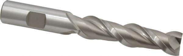 Hertel - 5/8", 2-1/2" LOC, 5/8" Shank Diam, 4-5/8" OAL, 2 Flute, High Speed Steel Square End Mill - Single End, Uncoated, Spiral Flute, 42° Helix, Centercutting, Right Hand Cut, Right Hand Flute - Eagle Tool & Supply