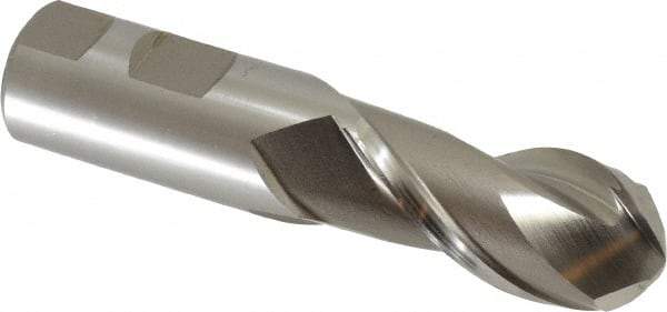 Hertel - 1" Diam, 2" LOC, 2 Flute High Speed Steel Ball End Mill - Uncoated, Single End, 4-1/2" OAL, 1" Shank Diam, Spiral Flute - Eagle Tool & Supply