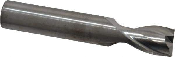 RobbJack - 1/2", 5/8" LOC, 1/2" Shank Diam, 3" OAL, 2 Flute, Solid Carbide Square End Mill - Single End, Uncoated, Spiral Flute, 30° Helix, Centercutting, Right Hand Cut, Right Hand Flute, Series S1-201 - Eagle Tool & Supply
