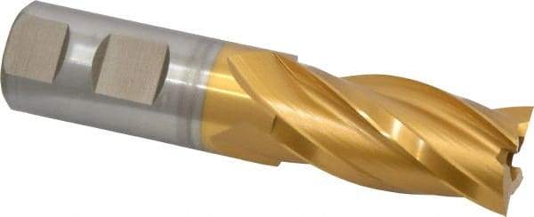 Hertel - 1", 2" LOC, 1" Shank Diam, 4-1/2" OAL, 4 Flute, High Speed Steel Square End Mill - Single End, TiN Finish, Spiral Flute, 30° Helix, Right Hand Cut, Right Hand Flute - Eagle Tool & Supply