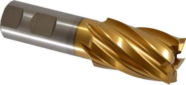 Hertel - 1-1/4", 2" LOC, 1" Shank Diam, 4-1/2" OAL, 6 Flute, High Speed Steel Square End Mill - Single End, TiN Finish, Spiral Flute, 30° Helix, Right Hand Cut, Right Hand Flute - Eagle Tool & Supply