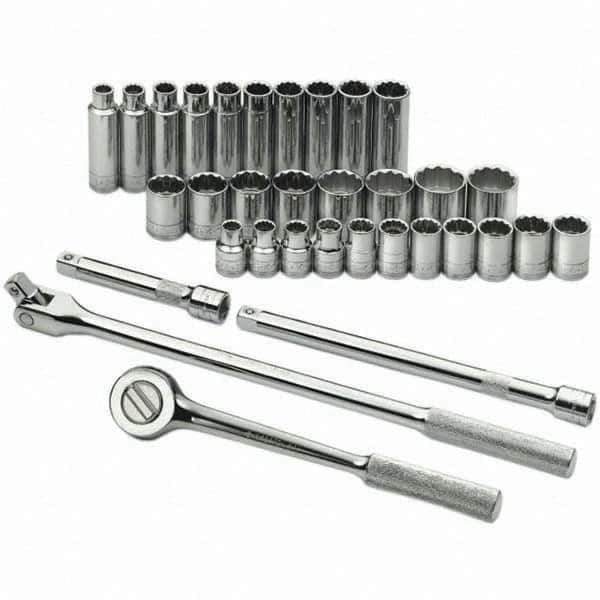 SK - 1/2" Drive Standard Deep Socket Set - 10 to 28mm, Metric Measurement Standard - Eagle Tool & Supply