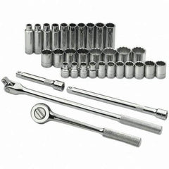 SK - 1/2" Drive Standard Deep Socket Set - 10 to 28mm, Metric Measurement Standard - Eagle Tool & Supply
