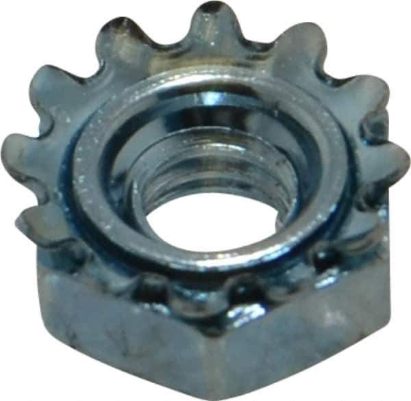 Value Collection - #12-24, Zinc Plated, Steel Hex Nut with External Tooth Washer - 1/2" Washer Diam, 7/16" Width Across Flats - Eagle Tool & Supply