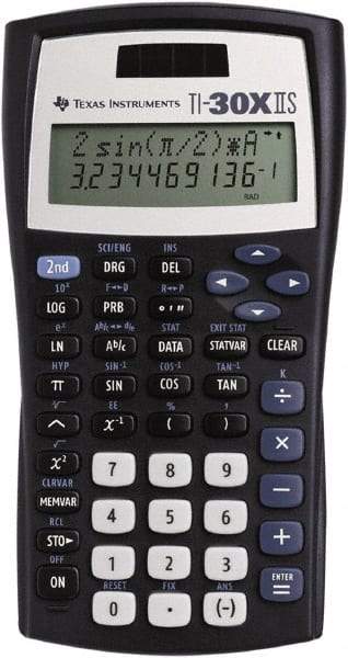 Texas Instruments - LCD Scientific Calculator - 3-3/8 x 6-3/8 Display Size, Black, Battery & Solar Powered, 1.1" Long x 6-1/2" Wide - Eagle Tool & Supply