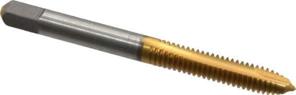 Cleveland - #12-24 UNC, 2 Flute, TiN Finish, High Speed Steel Spiral Point Tap - Plug Chamfer, Right Hand Thread, 2-3/8" OAL, 1/2" Thread Length, 2B/3B Class of Fit, Series 1011TN - Exact Industrial Supply
