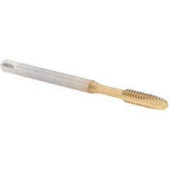 Cleveland - 1/4-20 UNC, 2 Flute, TiN Finish, High Speed Steel Spiral Point Tap - Plug Chamfer, Right Hand Thread, 63.5mm OAL, 25.4mm Thread Length, 3B Class of Fit, Series 1011TN - Exact Industrial Supply