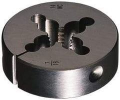 Cle-Line - 7/16-14 UNC Thread, 2" Outside Diam Carbon Steel Round Die - 5/8" Thick, Right Hand Thread, Adjustable - Exact Industrial Supply