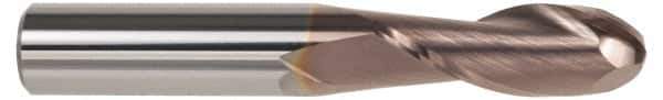 SGS - 27/64" Diam, 1" LOC, 2 Flute Solid Carbide Ball End Mill - TiCN Finish, Single End, 2-3/4" OAL, 7/16" Shank Diam, Spiral Flute - Eagle Tool & Supply