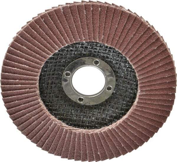 Camel Grinding Wheels - 60 Grit, 4-1/2" Disc Diam, 7/8" Center Hole, Type 29 Aluminum Oxide Flap Disc - 13,300 Max RPM, Polyester Backing, Arbor Attaching System, Coated - Eagle Tool & Supply