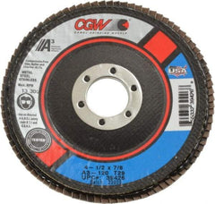 Camel Grinding Wheels - 120 Grit, 4-1/2" Disc Diam, 7/8" Center Hole, Type 29 Aluminum Oxide Flap Disc - 13,300 Max RPM, Polyester Backing, Arbor Attaching System, Coated - Eagle Tool & Supply