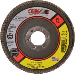 Camel Grinding Wheels - 120 Grit, 4-1/2" Disc Diam, 7/8" Center Hole, Type 27 Zirconia Alumina Flap Disc - 13,300 Max RPM, Poly Cotton Backing, Arbor Attaching System, Coated - Eagle Tool & Supply