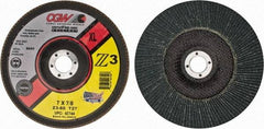 Camel Grinding Wheels - 60 Grit, 7" Disc Diam, 7/8" Center Hole, Type 27 Zirconia Alumina Flap Disc - 8,600 Max RPM, Poly Cotton Backing, Arbor Attaching System, Coated - Eagle Tool & Supply