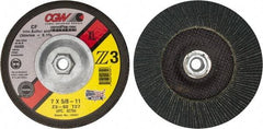 Camel Grinding Wheels - 60 Grit, 7" Disc Diam, 5/8-11 Center Hole, Type 27 Zirconia Alumina Flap Disc - 8,600 Max RPM, Poly Cotton Backing, Arbor Attaching System, Coated - Eagle Tool & Supply
