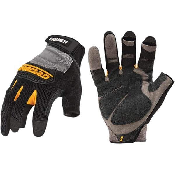 ironCLAD - Size L (9) Synthetic Leather Work Gloves - For Mechanic's & Lifting, Uncoated, Hook & Loop Cuff, Fingerless, Black, Paired - Eagle Tool & Supply